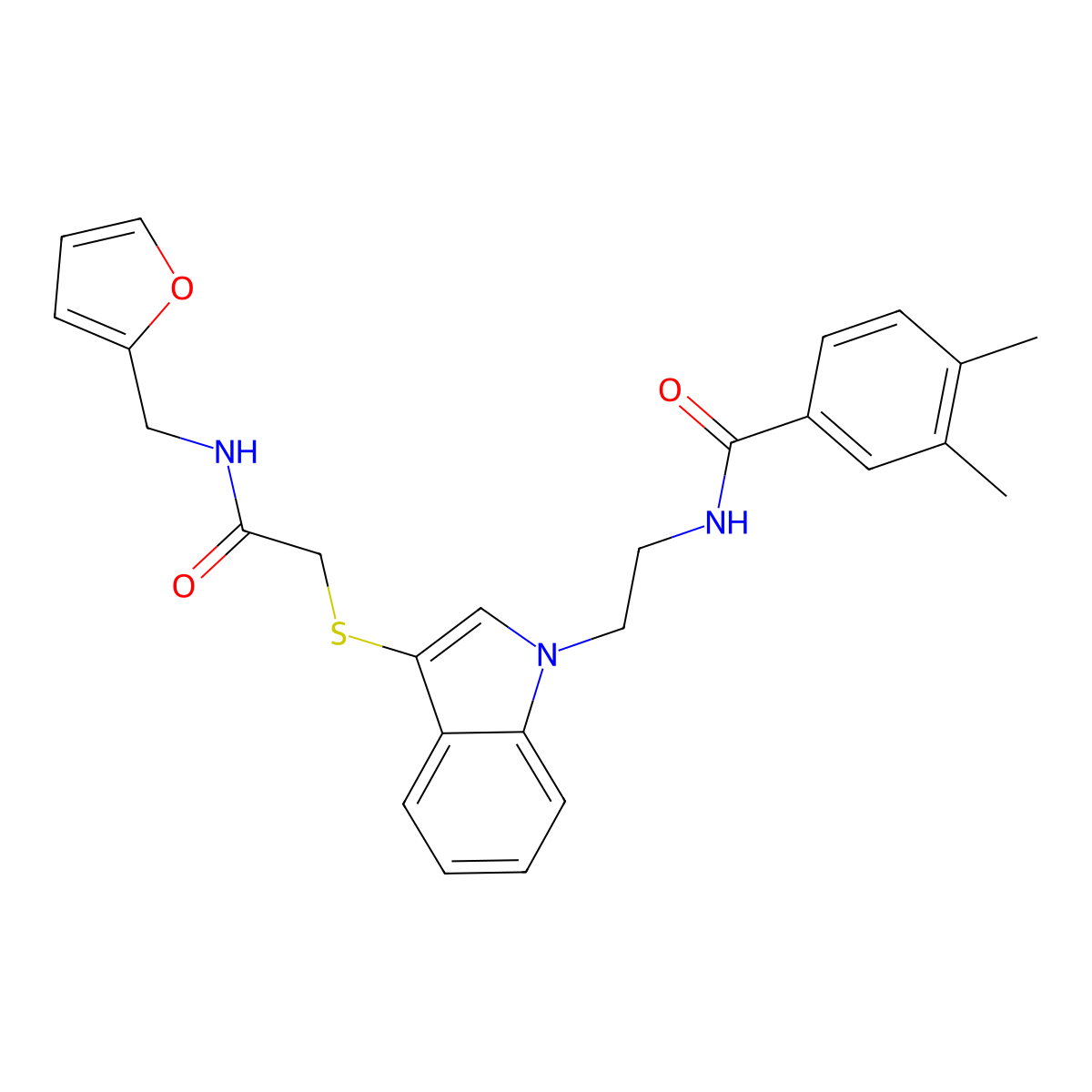 N-[2-[3-[2-(furan-2-ylmethylamino)-2-oxoethyl]sulfanylindol-1-yl]ethyl]-3,4-dimethylbenzamide molecular structure, CAS 532975-00-1