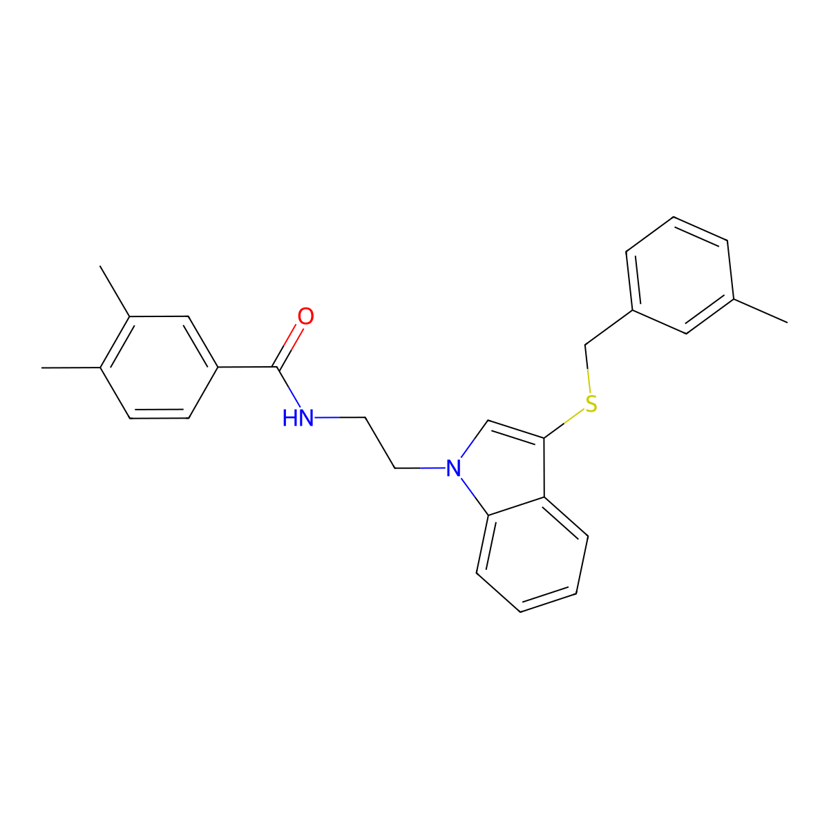 3,4-dimethyl-N-[2-[3-[(3-methylphenyl)methylsulfanyl]indol-1-yl]ethyl]benzamide molecular structure, CAS 532975-16-9