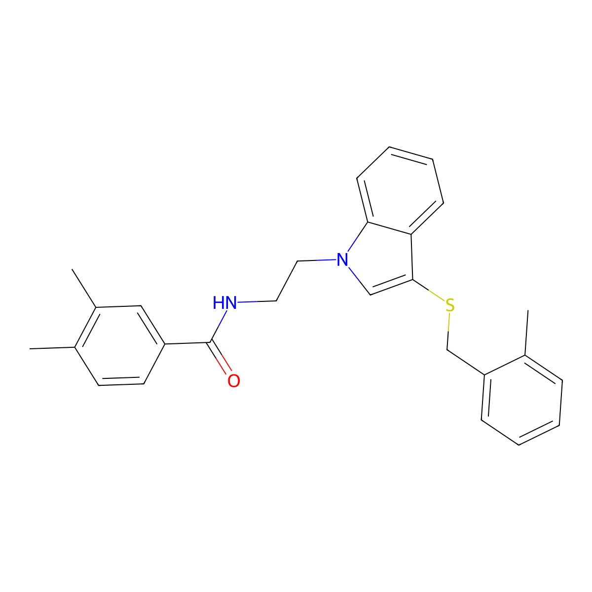 3,4-dimethyl-N-[2-[3-[(2-methylphenyl)methylsulfanyl]indol-1-yl]ethyl]benzamide molecular structure, CAS 532975-17-0