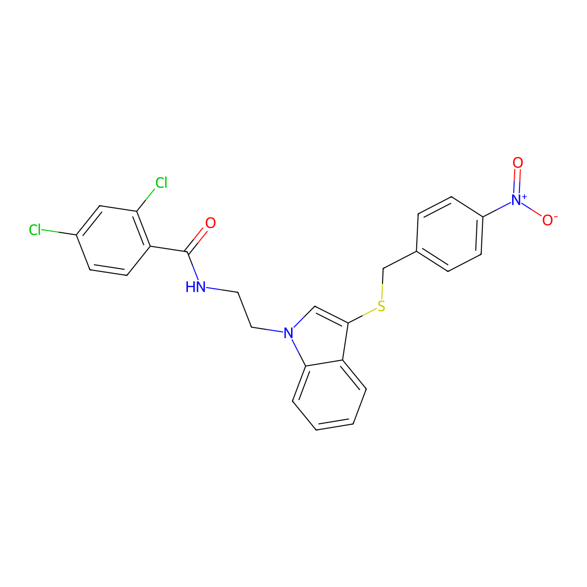 2,4-dichloro-N-[2-[3-[(4-nitrophenyl)methylsulfanyl]indol-1-yl]ethyl]benzamide molecular structure, CAS 532975-23-8