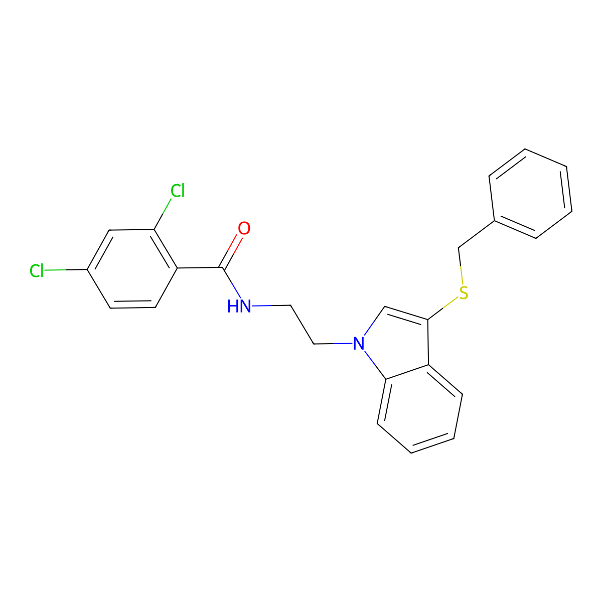 N-(2-(3-(benzylthio)-1H-indol-1-yl)ethyl)-2,4-dichlorobenzamide molecular structure, CAS 532975-25-0