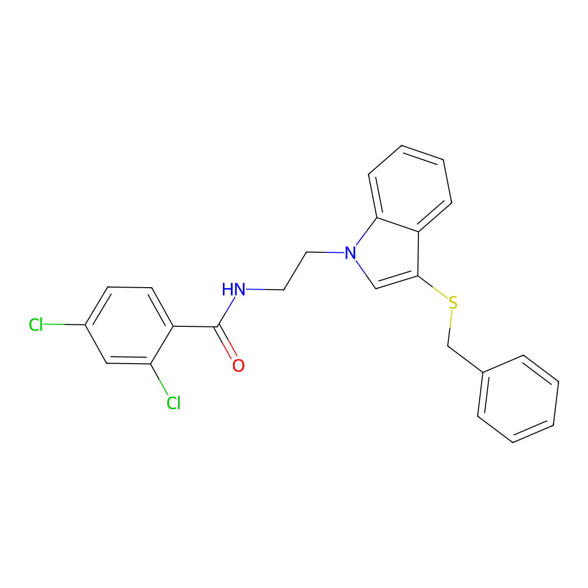 N-(2-(3-(benzylthio)-1H-indol-1-yl)ethyl)-2,4-dichlorobenzamide molecular structure, CAS 532975-25-0