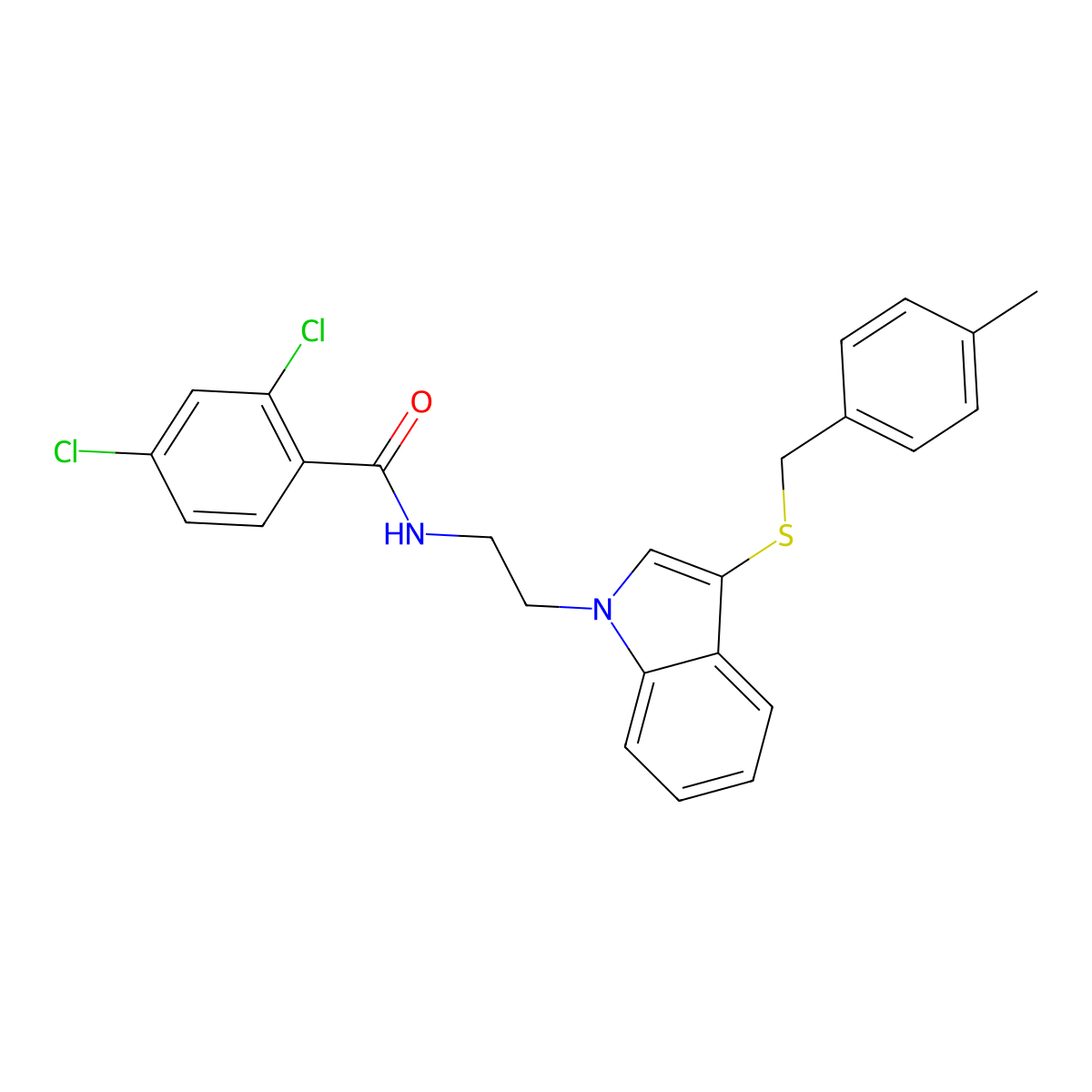 2,4-dichloro-N-[2-[3-[(4-methylphenyl)methylsulfanyl]indol-1-yl]ethyl]benzamide molecular structure, CAS 532975-27-2