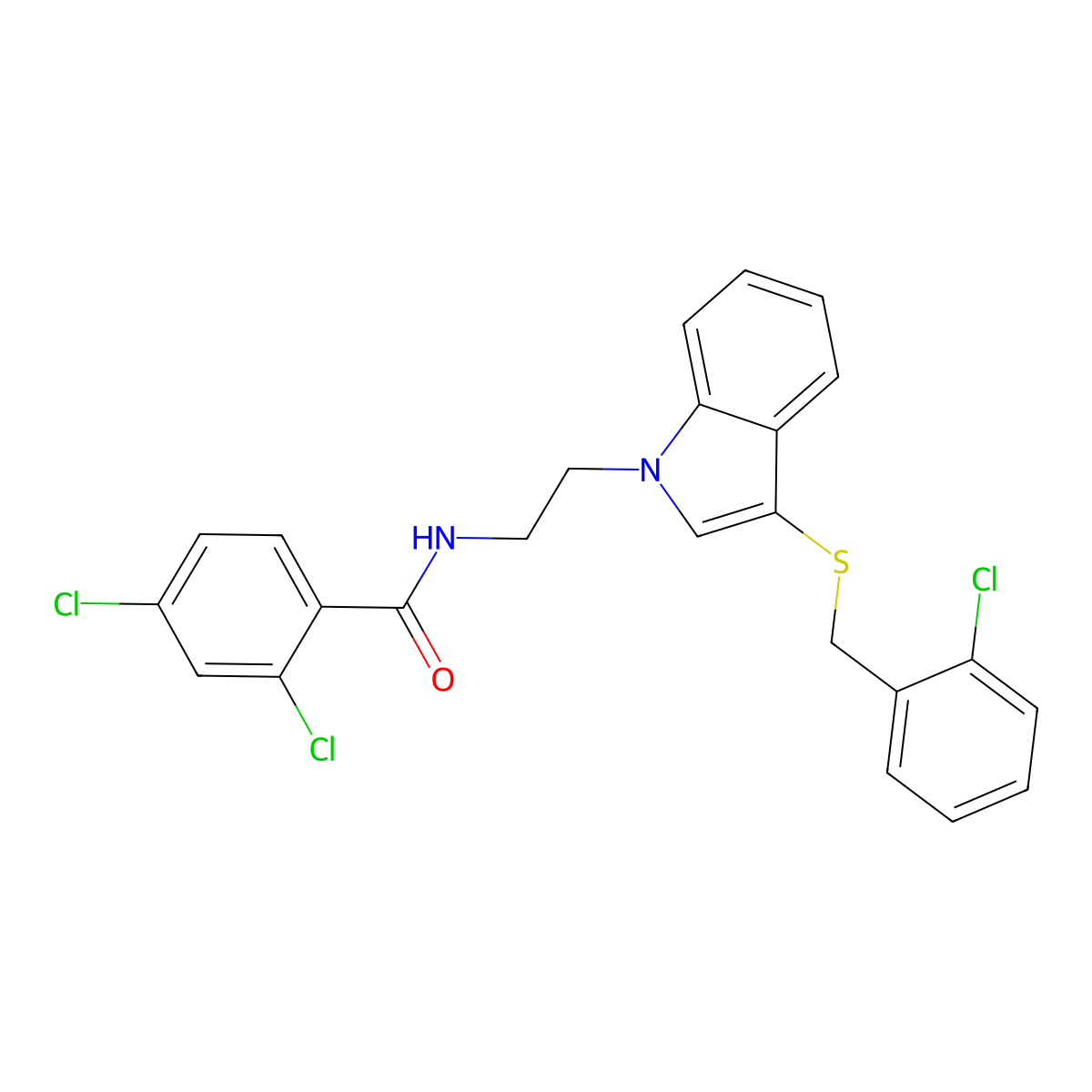 2,4-dichloro-N-[2-[3-[(2-chlorophenyl)methylsulfanyl]indol-1-yl]ethyl]benzamide molecular structure, CAS 532975-28-3