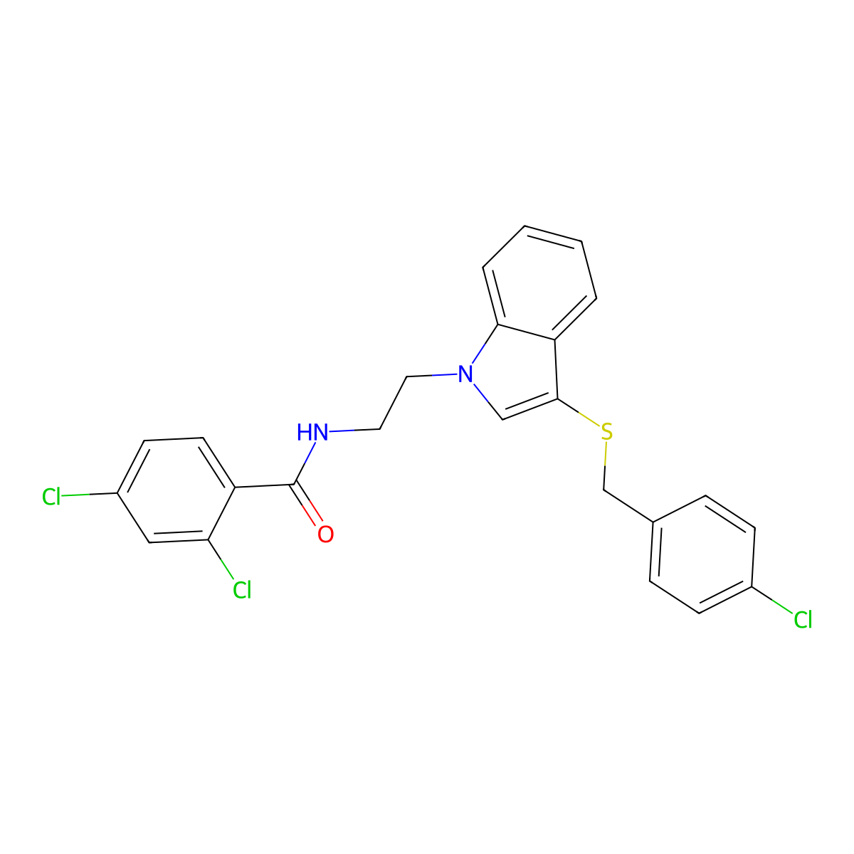 2,4-dichloro-N-[2-[3-[(4-chlorophenyl)methylsulfanyl]indol-1-yl]ethyl]benzamide molecular structure, CAS 532975-29-4