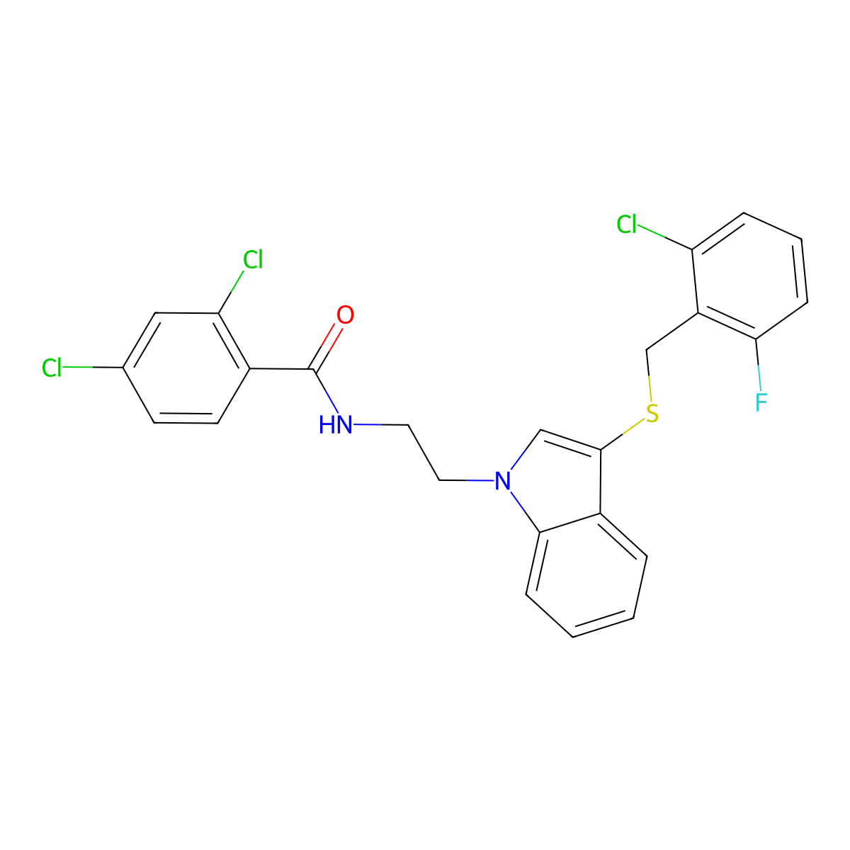 2,4-dichloro-N-(2-(3-((2-chloro-6-fluorobenzyl)thio)-1H-indol-1-yl)ethyl)benzamide molecular structure, CAS 532975-32-9