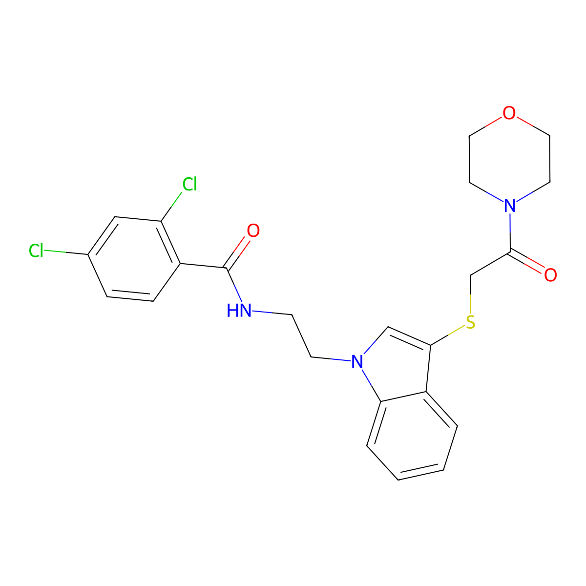 2,4-dichloro-N-(2-(3-((2-morpholino-2-oxoethyl)thio)-1H-indol-1-yl)ethyl)benzamide molecular structure, CAS 532975-36-3