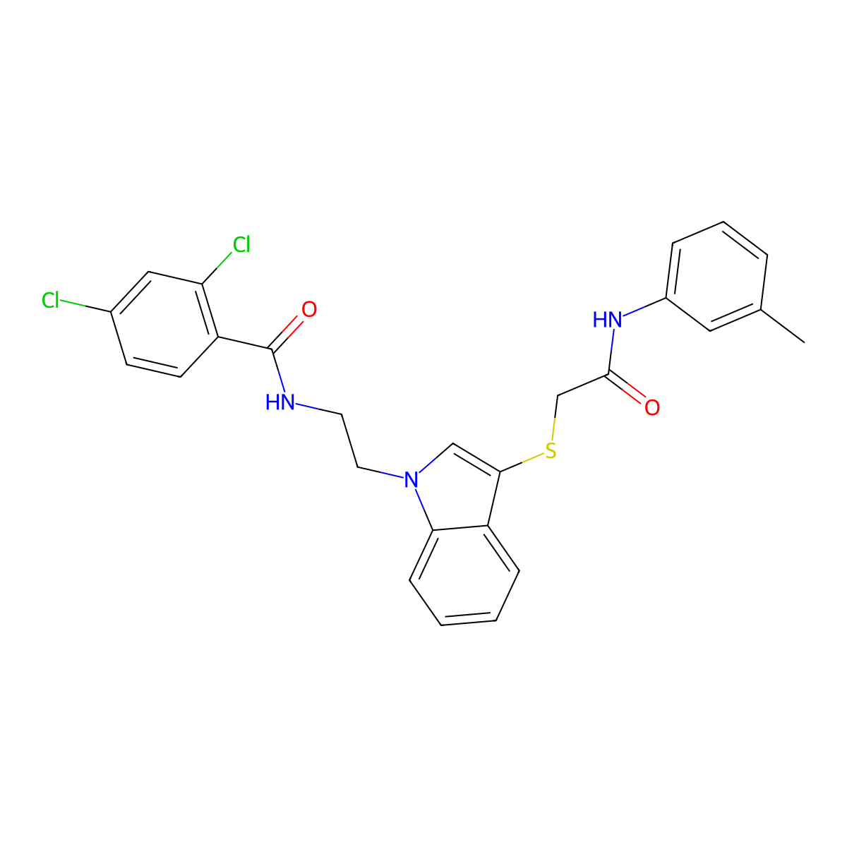 2,4-dichloro-N-(2-(3-((2-oxo-2-(m-tolylamino)ethyl)thio)-1H-indol-1-yl)ethyl)benzamide molecular structure, CAS 532975-43-2