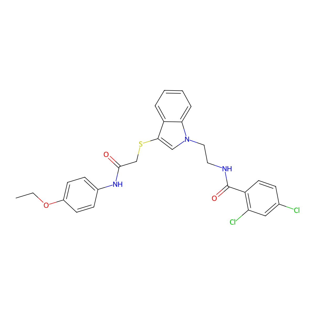 2,4-dichloro-N-(2-(3-((2-((4-ethoxyphenyl)amino)-2-oxoethyl)thio)-1H-indol-1-yl)ethyl)benzamide molecular structure, CAS 532975-48-7