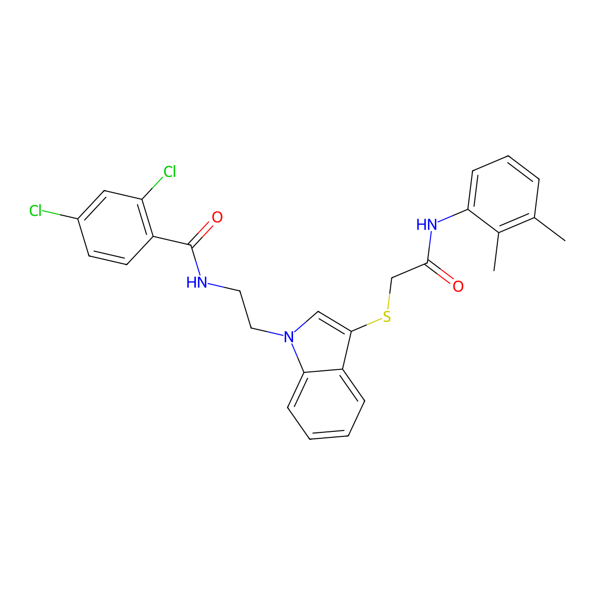 2,4-dichloro-N-[2-[3-[2-(2,3-dimethylanilino)-2-oxoethyl]sulfanylindol-1-yl]ethyl]benzamide molecular structure, CAS 532975-51-2