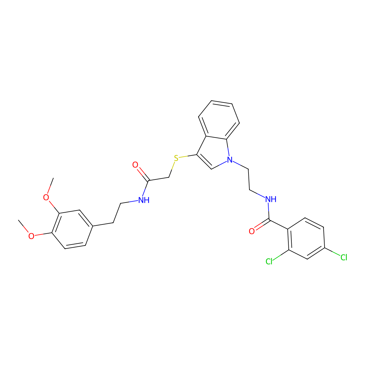 2,4-dichloro-N-[2-[3-[2-[2-(3,4-dimethoxyphenyl)ethylamino]-2-oxoethyl]sulfanylindol-1-yl]ethyl]benzamide molecular structure, CAS 532975-56-7