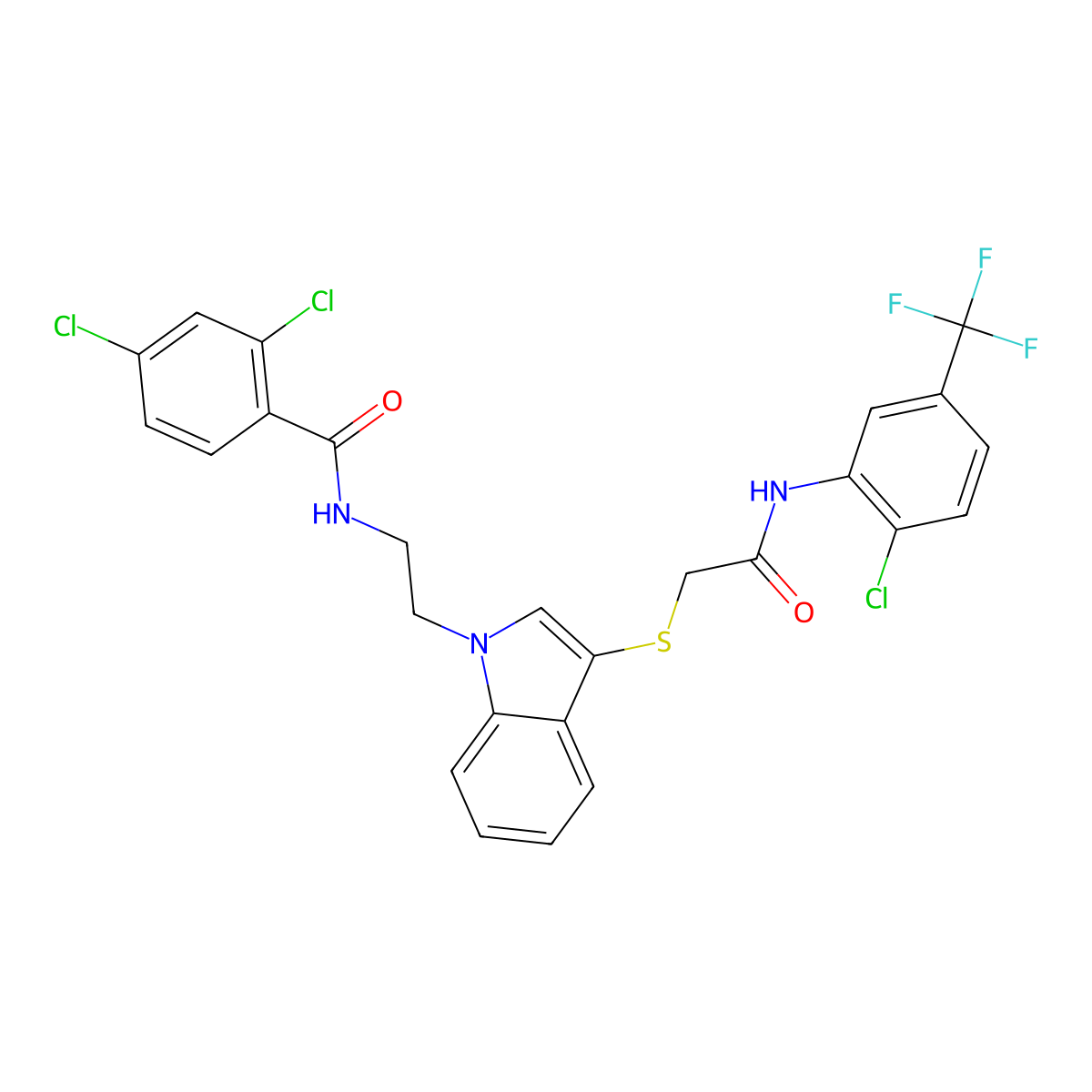 2,4-dichloro-N-[2-[3-[2-[2-chloro-5-(trifluoromethyl)anilino]-2-oxoethyl]sulfanylindol-1-yl]ethyl]benzamide molecular structure, CAS 532975-59-0