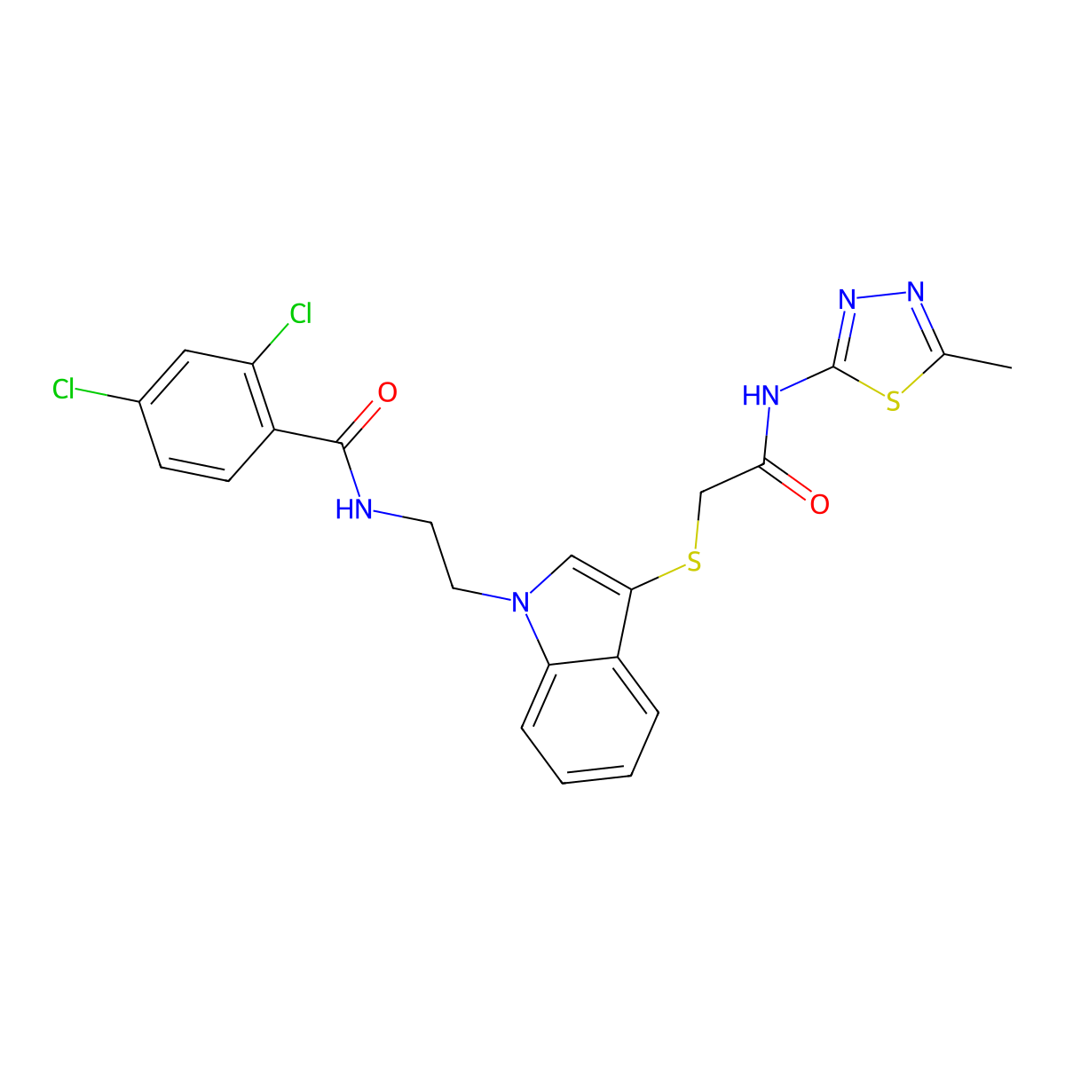 2,4-dichloro-N-(2-(3-((2-((5-methyl-1,3,4-thiadiazol-2-yl)amino)-2-oxoethyl)thio)-1H-indol-1-yl)ethyl)benzamide molecular structure, CAS 532975-63-6