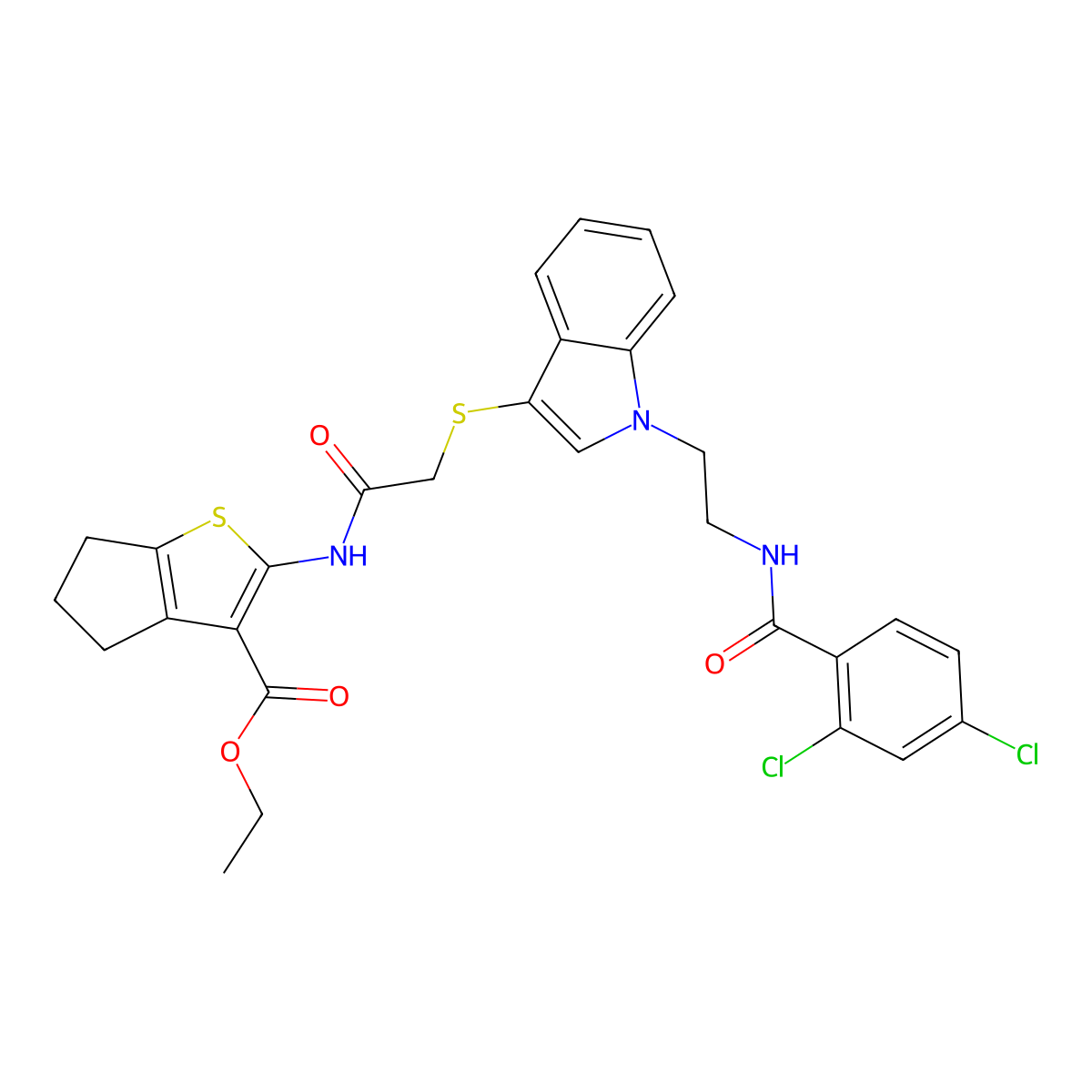 ethyl 2-[[2-[1-[2-[(2,4-dichlorobenzoyl)amino]ethyl]indol-3-yl]sulfanylacetyl]amino]-5,6-dihydro-4H-cyclopenta[b]thiophene-3-carboxylate molecular structure, CAS 532975-66-9