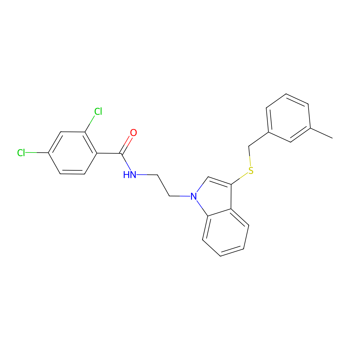 2,4-dichloro-N-[2-[3-[(3-methylphenyl)methylsulfanyl]indol-1-yl]ethyl]benzamide molecular structure, CAS 532975-72-7
