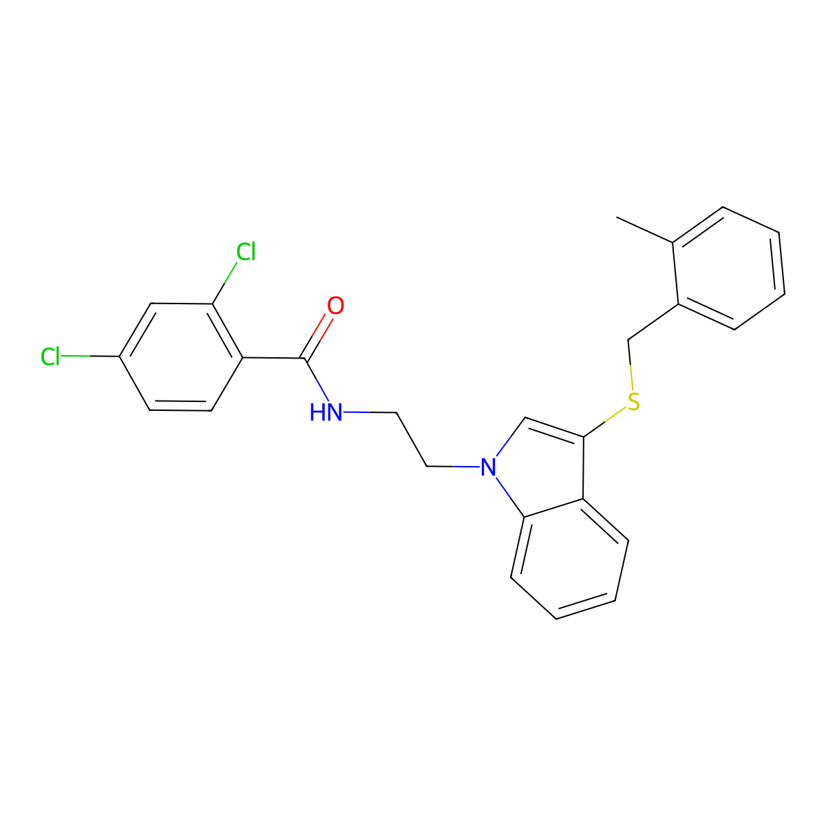 2,4-dichloro-N-[2-[3-[(2-methylphenyl)methylsulfanyl]indol-1-yl]ethyl]benzamide molecular structure, CAS 532975-73-8
