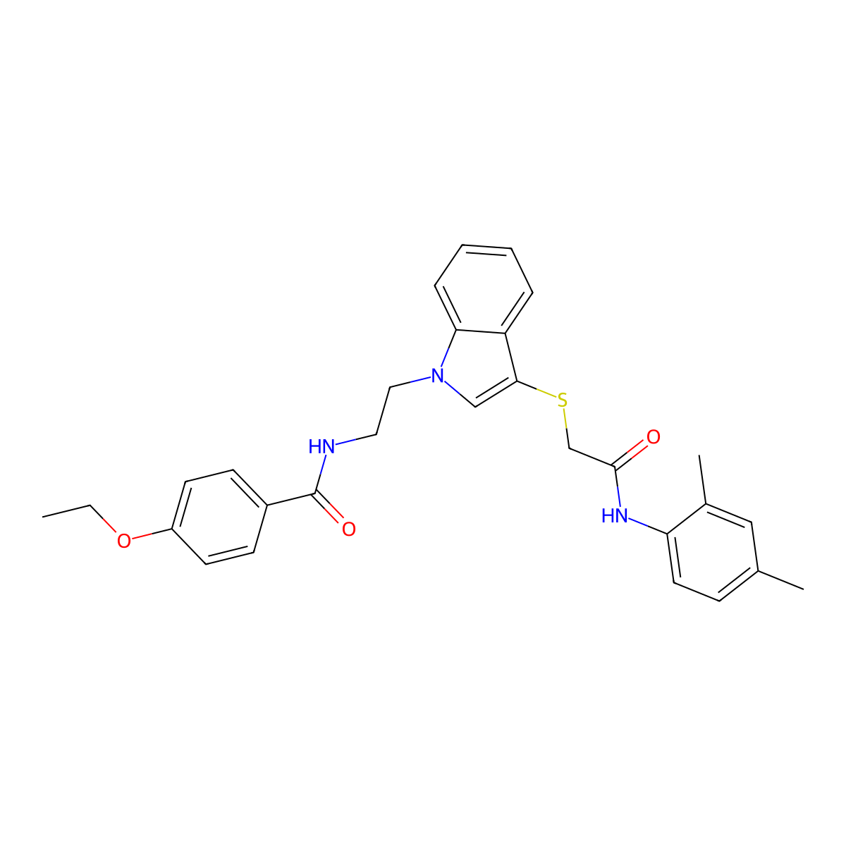 N-(2-(3-((2-((2,4-dimethylphenyl)amino)-2-oxoethyl)thio)-1H-indol-1-yl)ethyl)-4-ethoxybenzamide molecular structure, CAS 532976-09-3