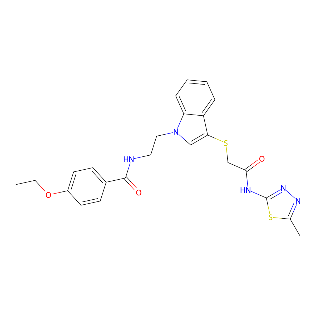 4-ethoxy-N-[2-[3-[2-[(5-methyl-1,3,4-thiadiazol-2-yl)amino]-2-oxoethyl]sulfanylindol-1-yl]ethyl]benzamide molecular structure, CAS 532976-19-5