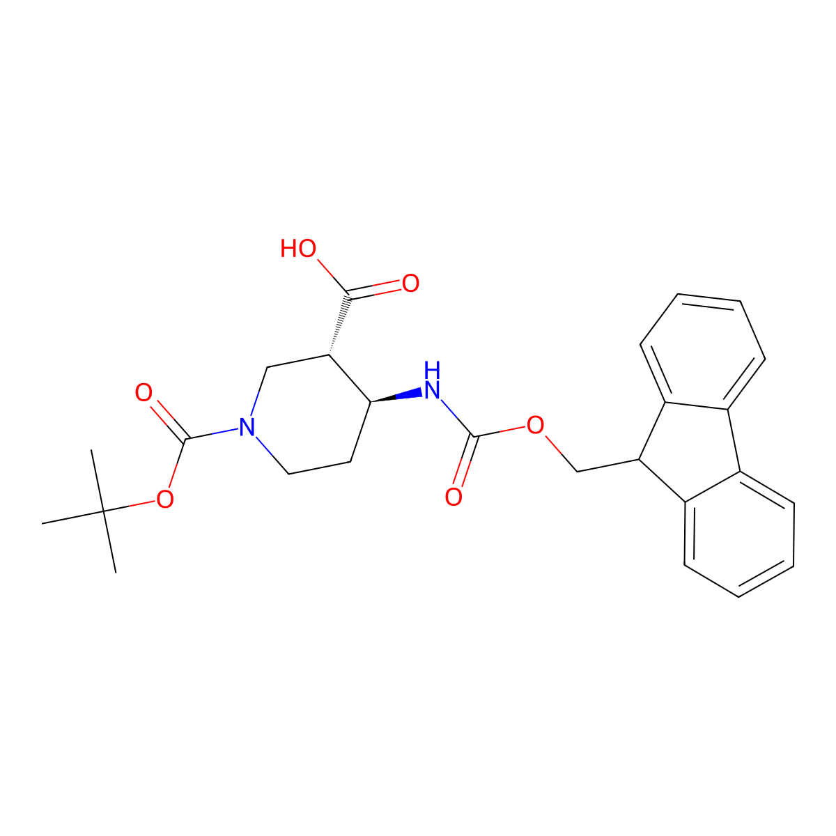 (3S,4S)-4-((((9H-fluoren-9-yl)methoxy)carbonyl)amino)-1-(tert-butoxycarbonyl)piperidine-3-carboxylic acid molecular structure, CAS 532977-47-2