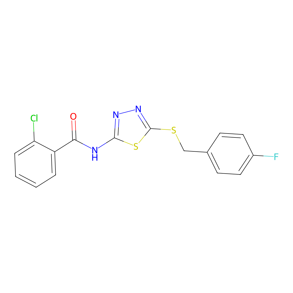 2-chloro-N-(5-{[(4-fluorophenyl)methyl]sulfanyl}-1,3,4-thiadiazol-2-yl)benzamide molecular structure, CAS 532978-09-9