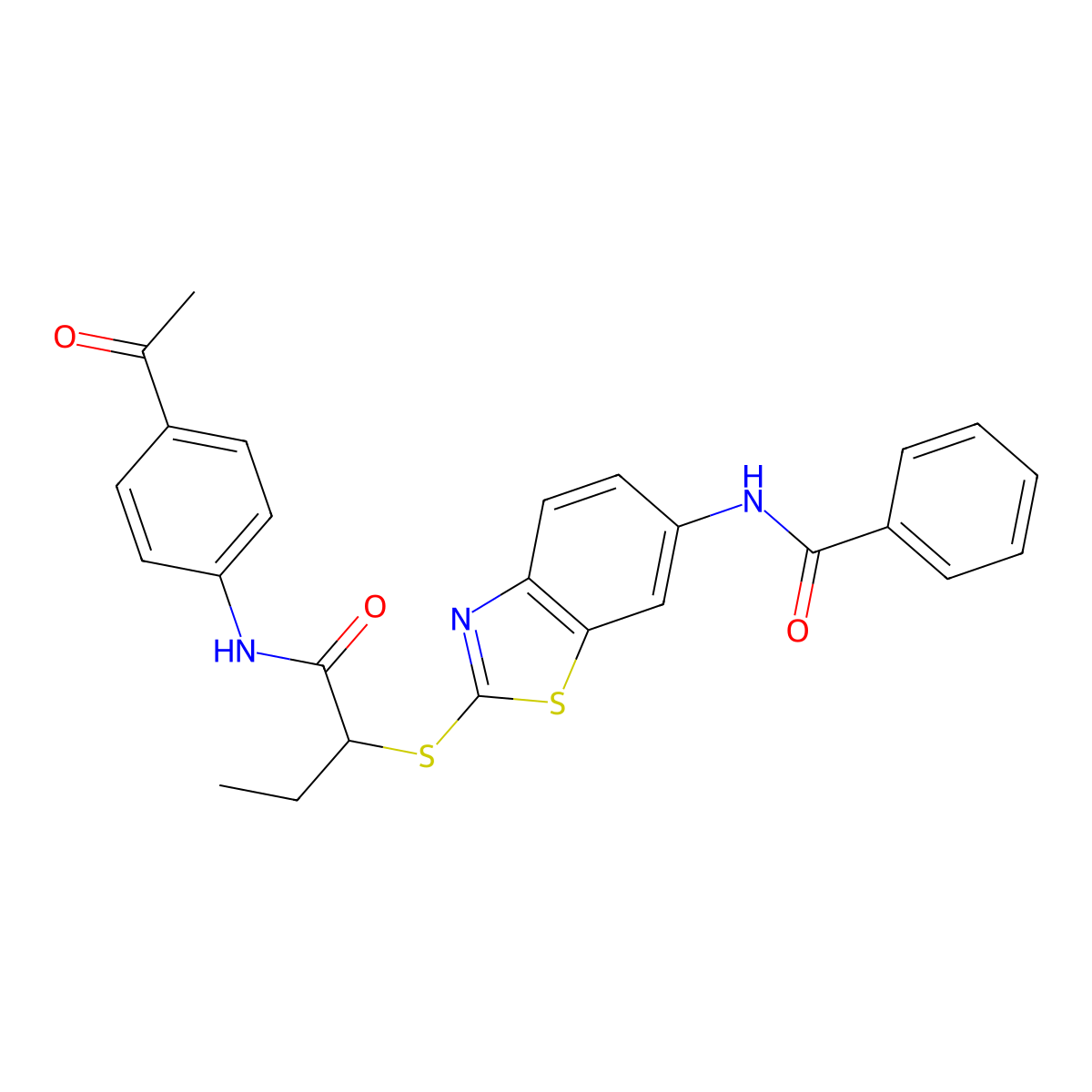 N-[2-[1-(4-acetylanilino)-1-oxobutan-2-yl]sulfanyl-1,3-benzothiazol-6-yl]benzamide molecular structure, CAS 532978-11-3