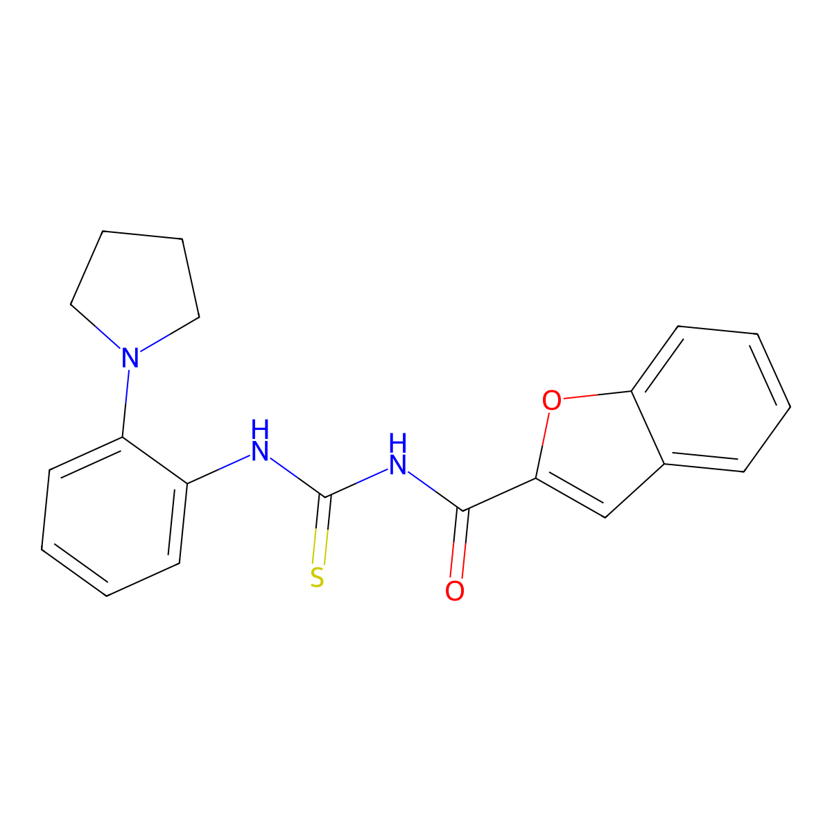 N-[(2-pyrrolidin-1-ylphenyl)carbamothioyl]-1-benzofuran-2-carboxamide molecular structure, CAS 532978-23-7