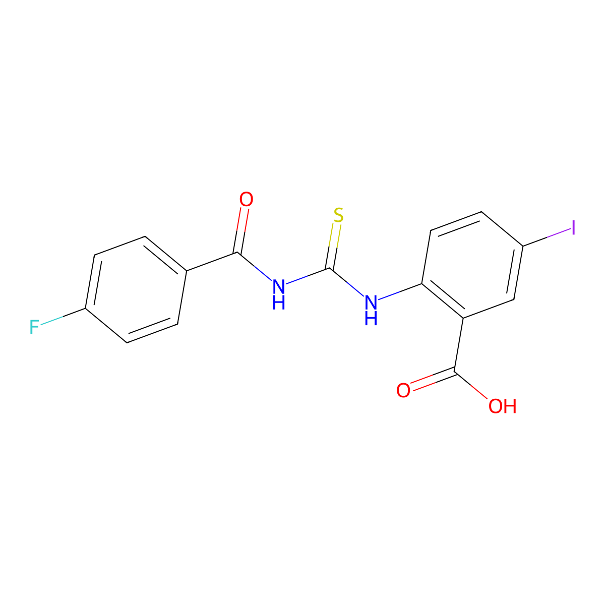 2-[(4-Fluorobenzoyl)carbamothioylamino]-5-iodobenzoic acid molecular structure, CAS 532978-32-8