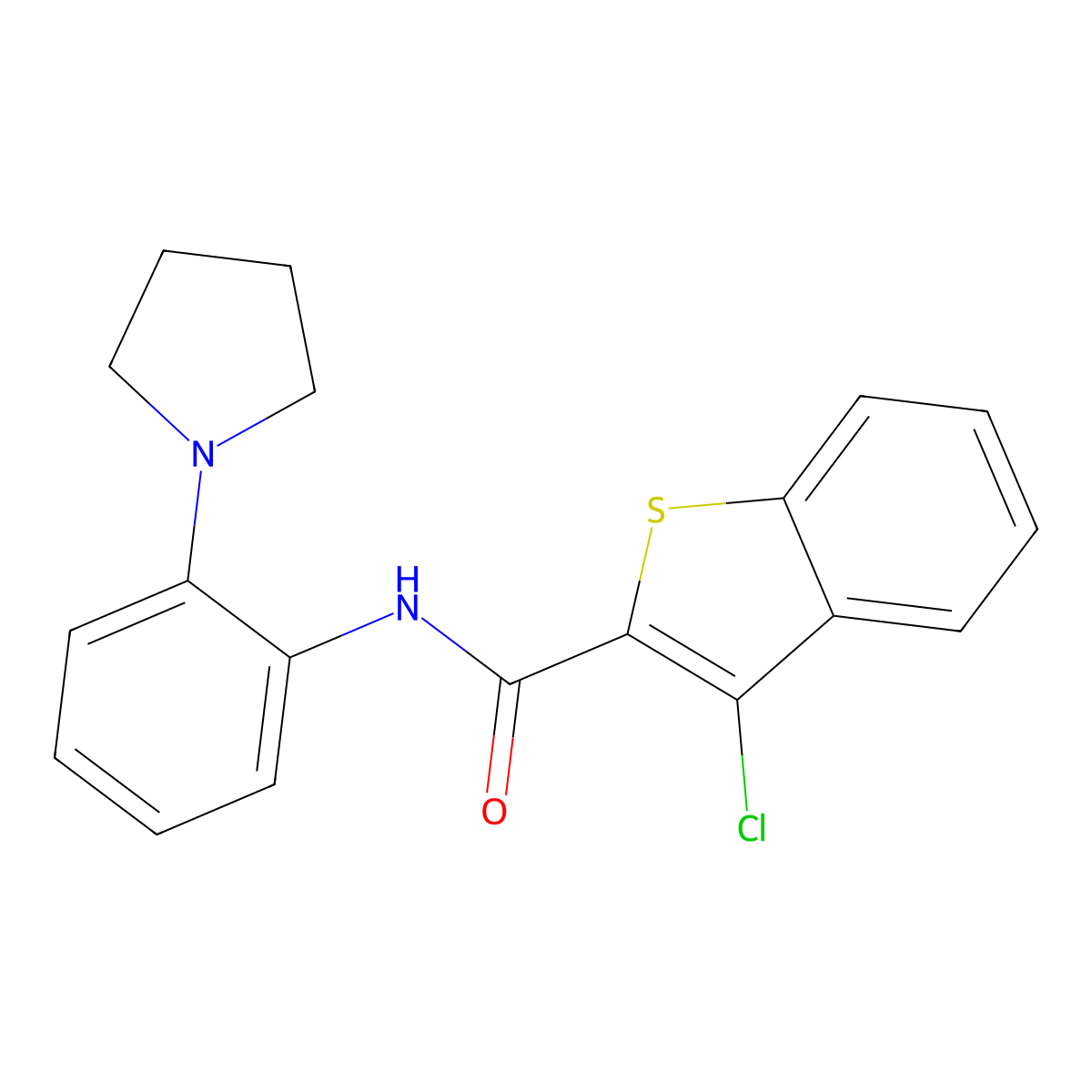 3-chloro-N-(2-pyrrolidin-1-ylphenyl)-1-benzothiophene-2-carboxamide molecular structure, CAS 532978-33-9