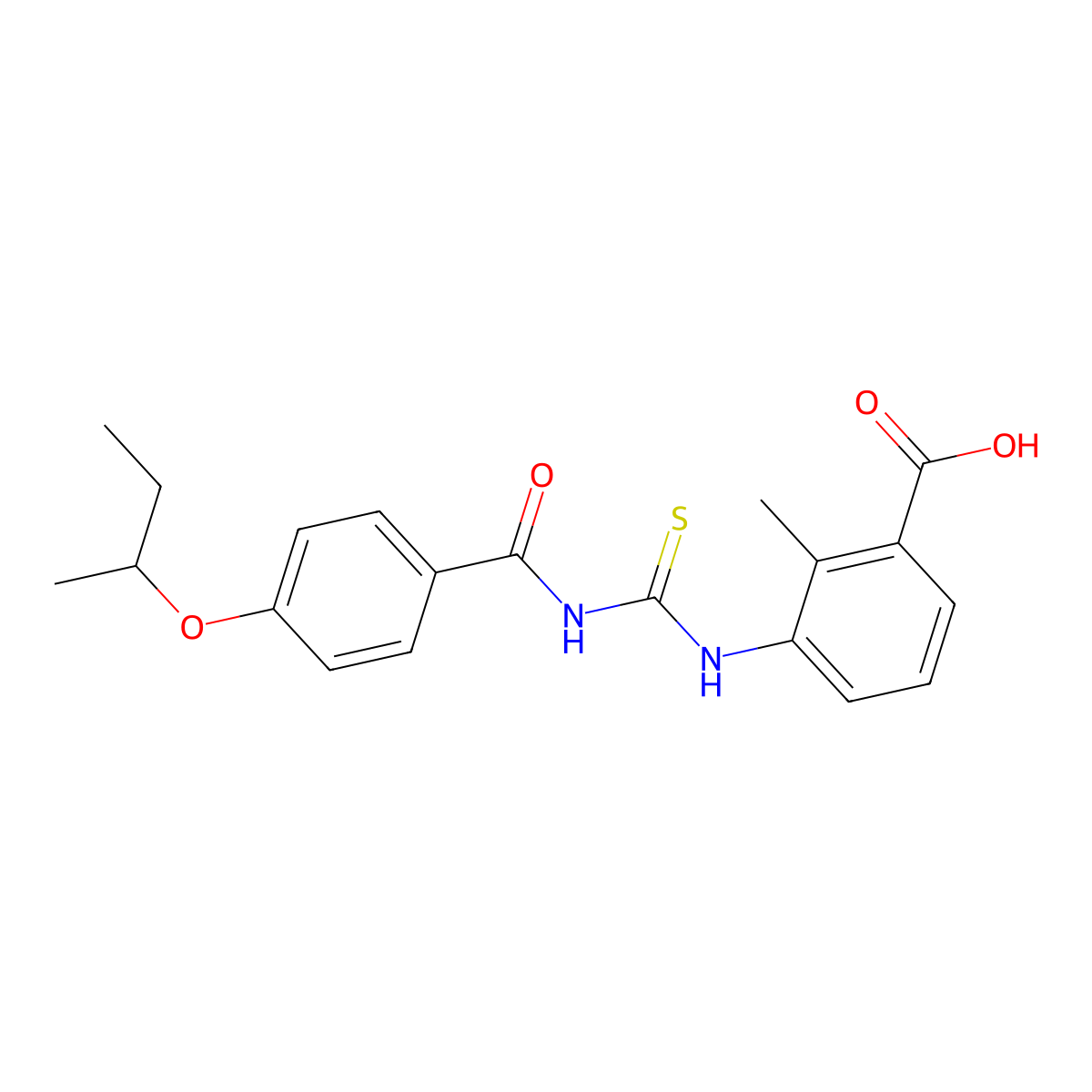 2-Methyl-3-[[[[4-(1-methylpropoxy)benzoyl]amino]thioxomethyl]amino]-benzoic acid molecular structure, CAS 532978-79-3
