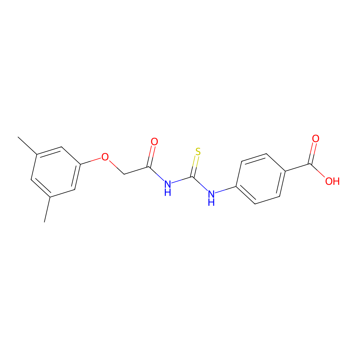 4-({[(3,5-Dimethylphenoxy)acetyl]carbamothioyl}amino)benzoic acid molecular structure, CAS 532979-46-7