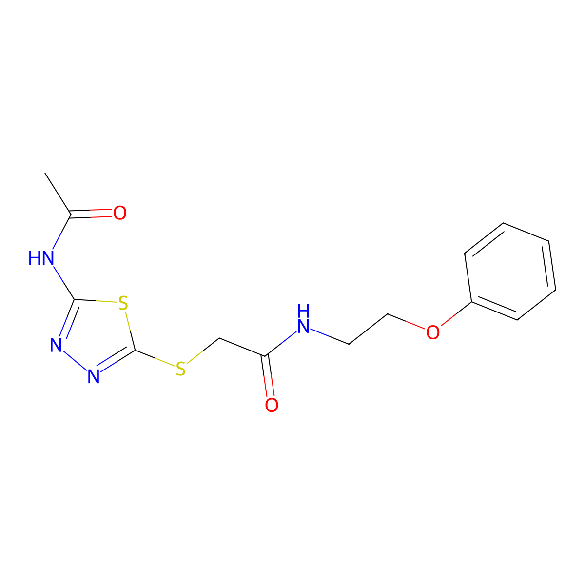 2-[(5-acetamido-1,3,4-thiadiazol-2-yl)sulfanyl]-N-(2-phenoxyethyl)acetamide molecular structure, CAS 532979-82-1