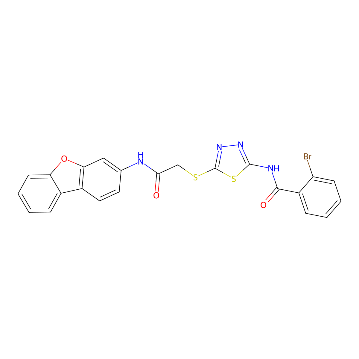 2-bromo-N-[5-[2-(dibenzofuran-3-ylamino)-2-oxoethyl]sulfanyl-1,3,4-thiadiazol-2-yl]benzamide molecular structure, CAS 532980-33-9