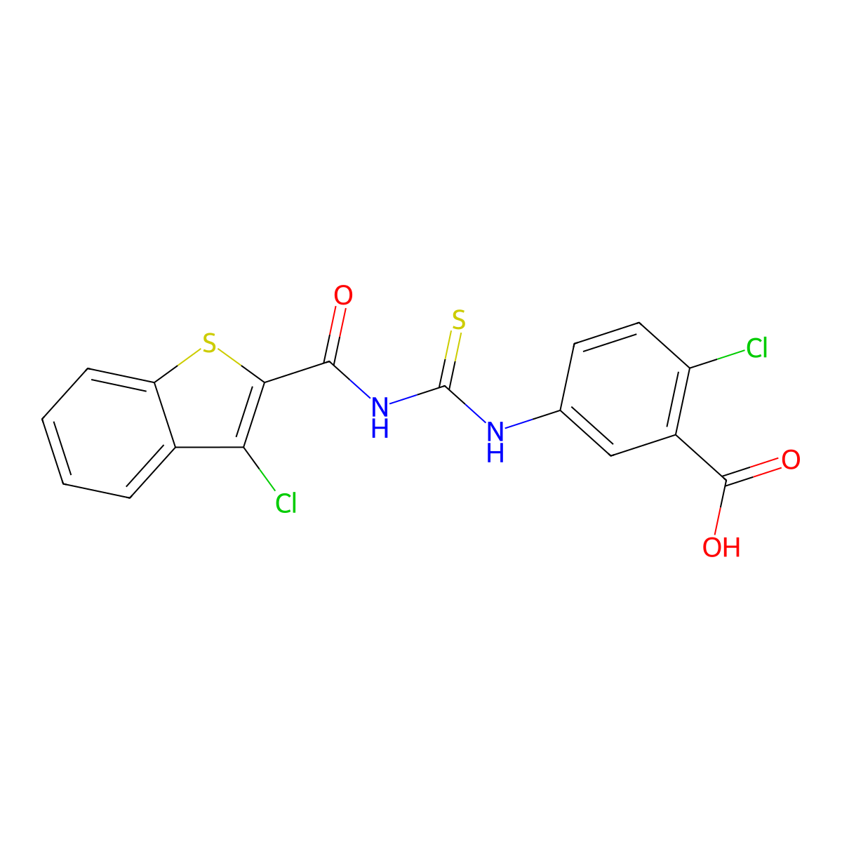 2-Chloro-5-({[(3-chloro-1-benzothiophen-2-yl)carbonyl]carbamothioyl}amino)benzoic acid molecular structure, CAS 532980-44-2