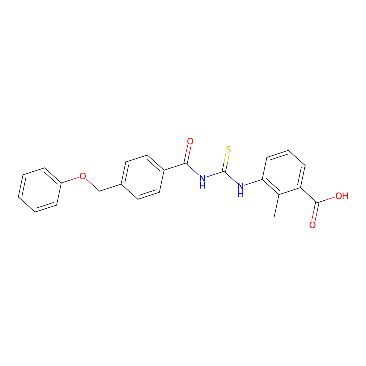 2-Methyl-3-[[[[4-(phenoxymethyl)benzoyl]amino]thioxomethyl]amino]-benzoic acid molecular structure, CAS 532980-87-3
