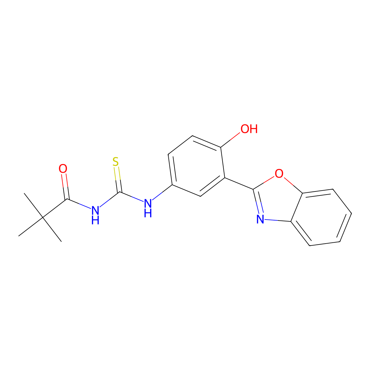 N-{[3-(1,3-benzoxazol-2-yl)-4-hydroxyphenyl]carbamothioyl}-2,2-dimethylpropanamide molecular structure, CAS 532981-79-6