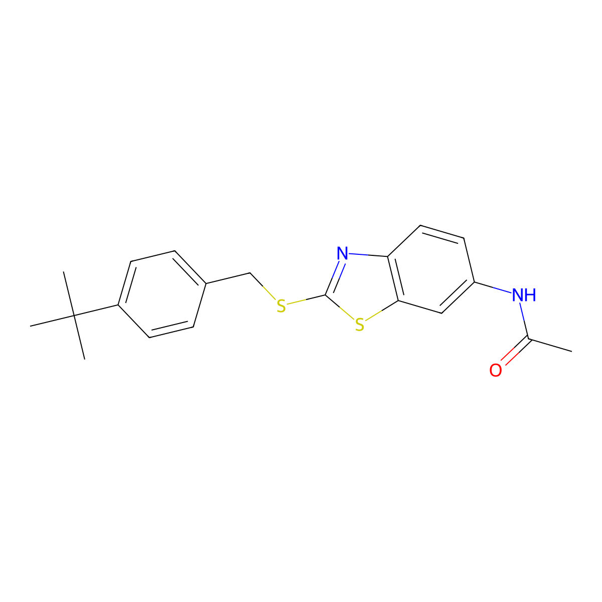 N-{2-[(4-tert-butylbenzyl)sulfanyl]-1,3-benzothiazol-6-yl}acetamide molecular structure, CAS 532982-07-3