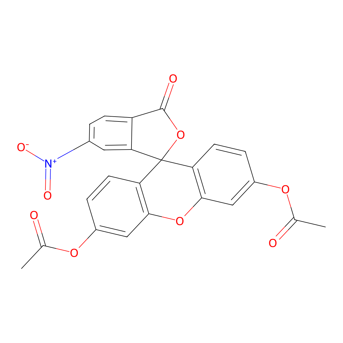 Spiro[isobenzofuran-1(3H),9'-[9H]xanthen]-3-one, 3',6'-bis(acetyloxy)-6-nitro- molecular structure, CAS 53299-21-1