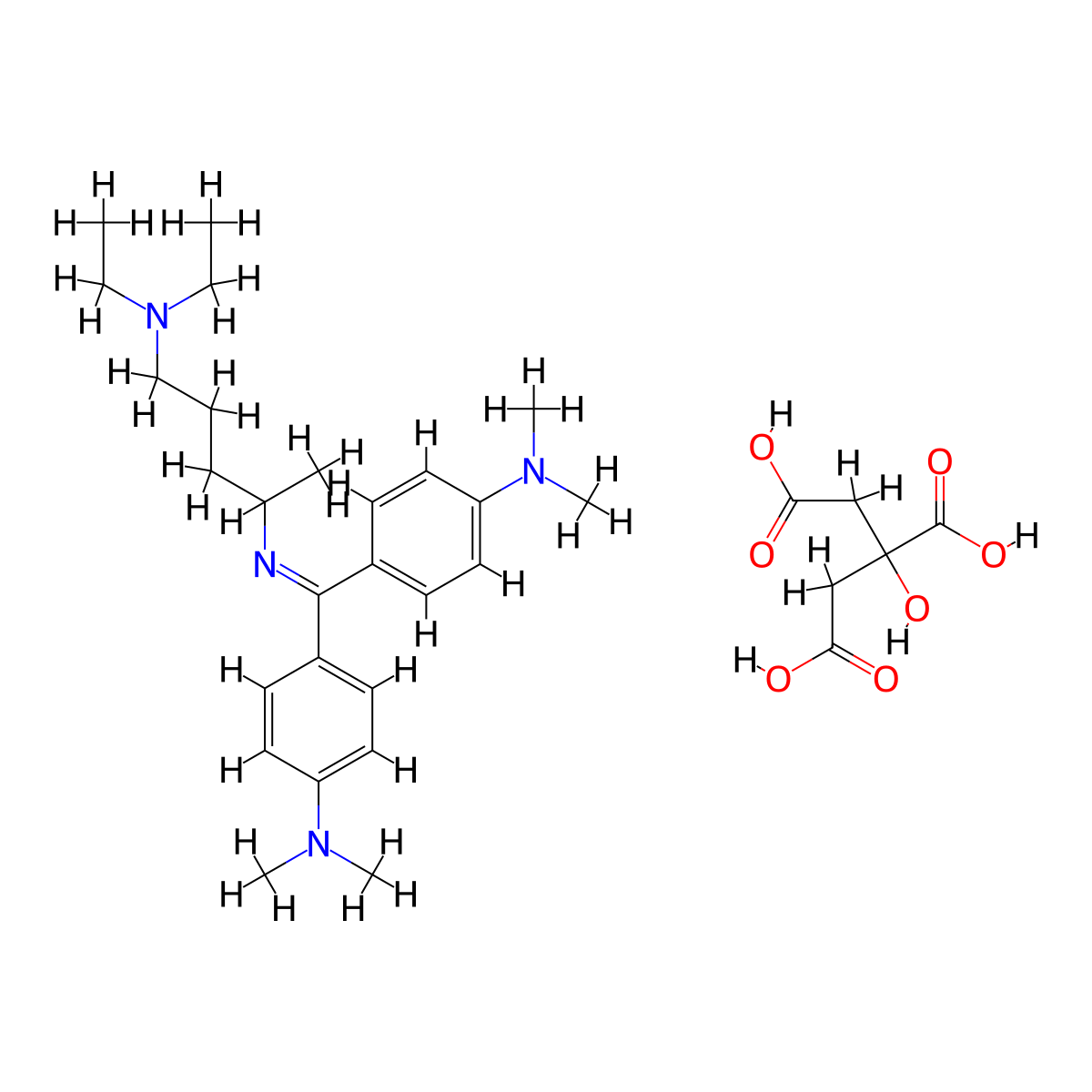 4-[N-[5-(diethylamino)pentan-2-yl]-C-[4-(dimethylamino)phenyl]carbonimidoyl]-N,N-dimethylaniline;2-hydroxypropane-1,2,3-tricarboxylic acid molecular structure, CAS 5330-53-0