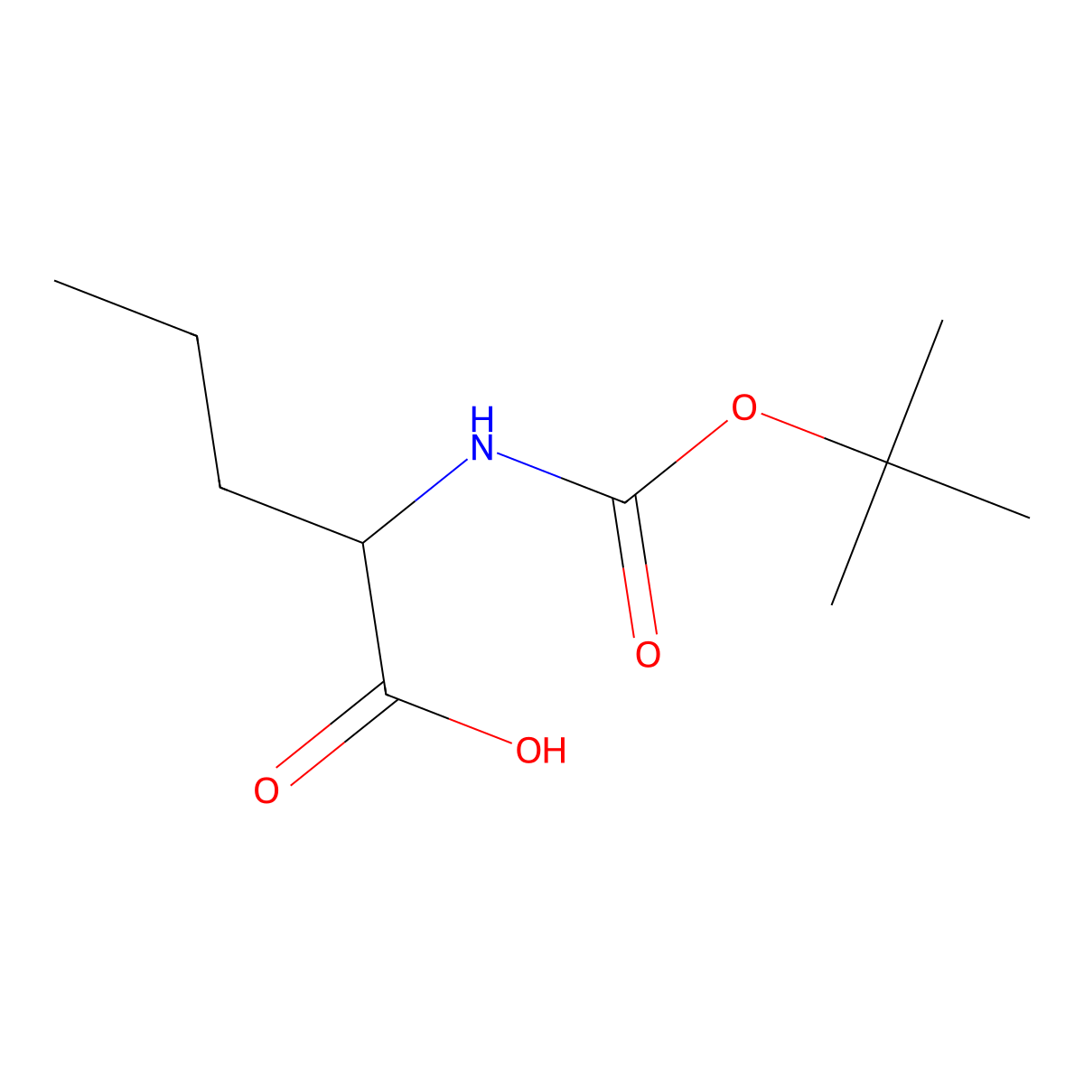 (2S)-2-(((tert-butoxy)carbonyl)amino)pentanoic acid molecular structure, CAS 53308-95-5