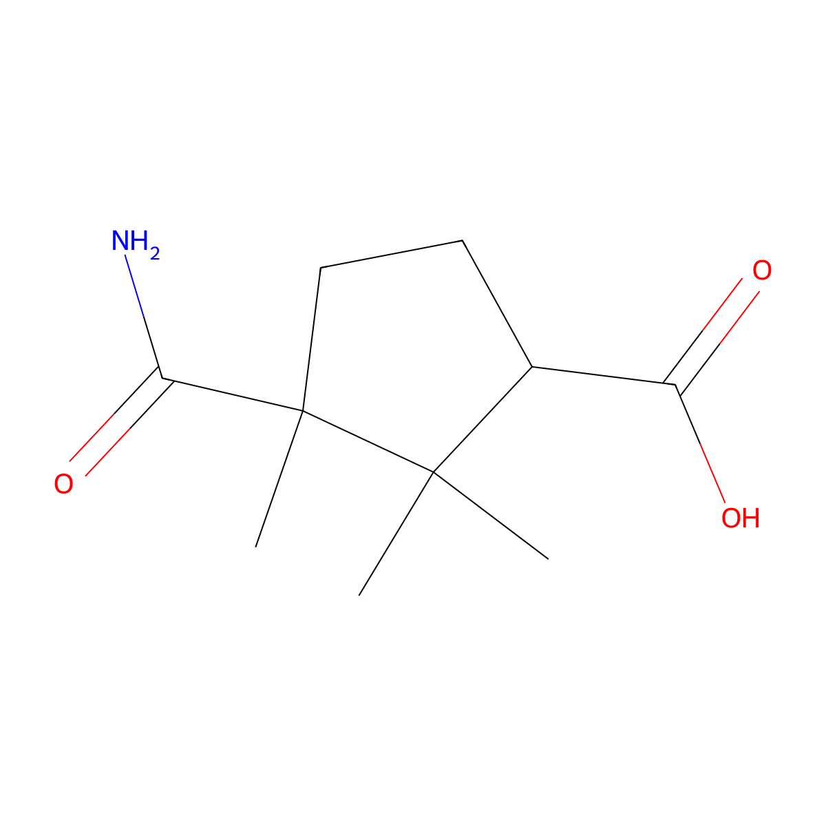 3-(Aminocarbonyl)-2,2,3-trimethylcyclopentanecarboxylic acid molecular structure, CAS 5333-17-5
