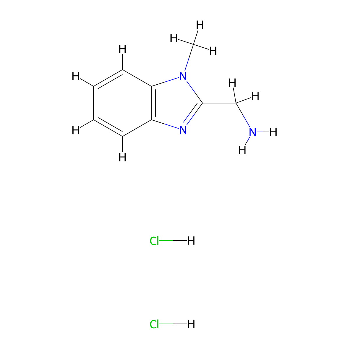 (1-methyl-1H-benzo[d]imidazol-2-yl)methanamine dihydrochloride molecular structure, CAS 53332-79-9
