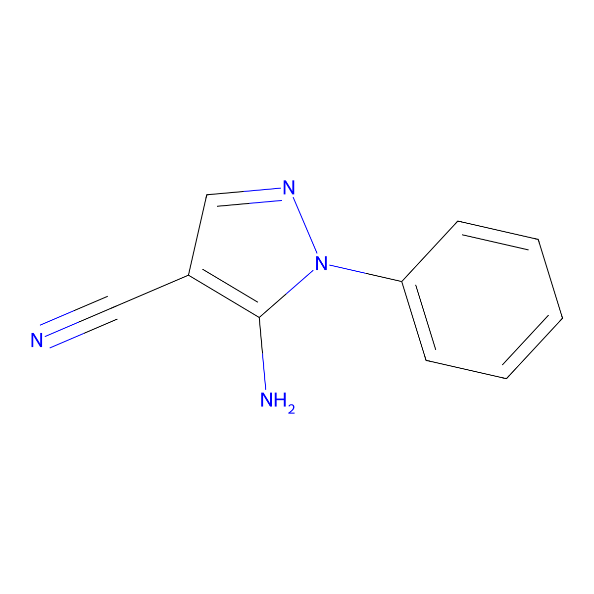 5-Amino-1-phenyl-1H-pyrazole-4-carbonitrile molecular structure, CAS 5334-43-0