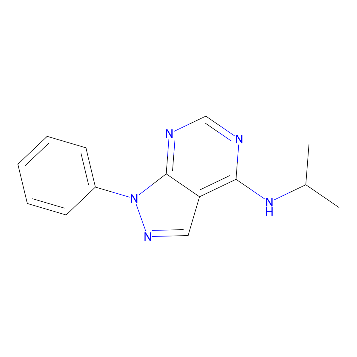 1-phenyl-N-(propan-2-yl)-1H-pyrazolo[3,4-d]pyrimidin-4-amine molecular structure, CAS 5334-52-1