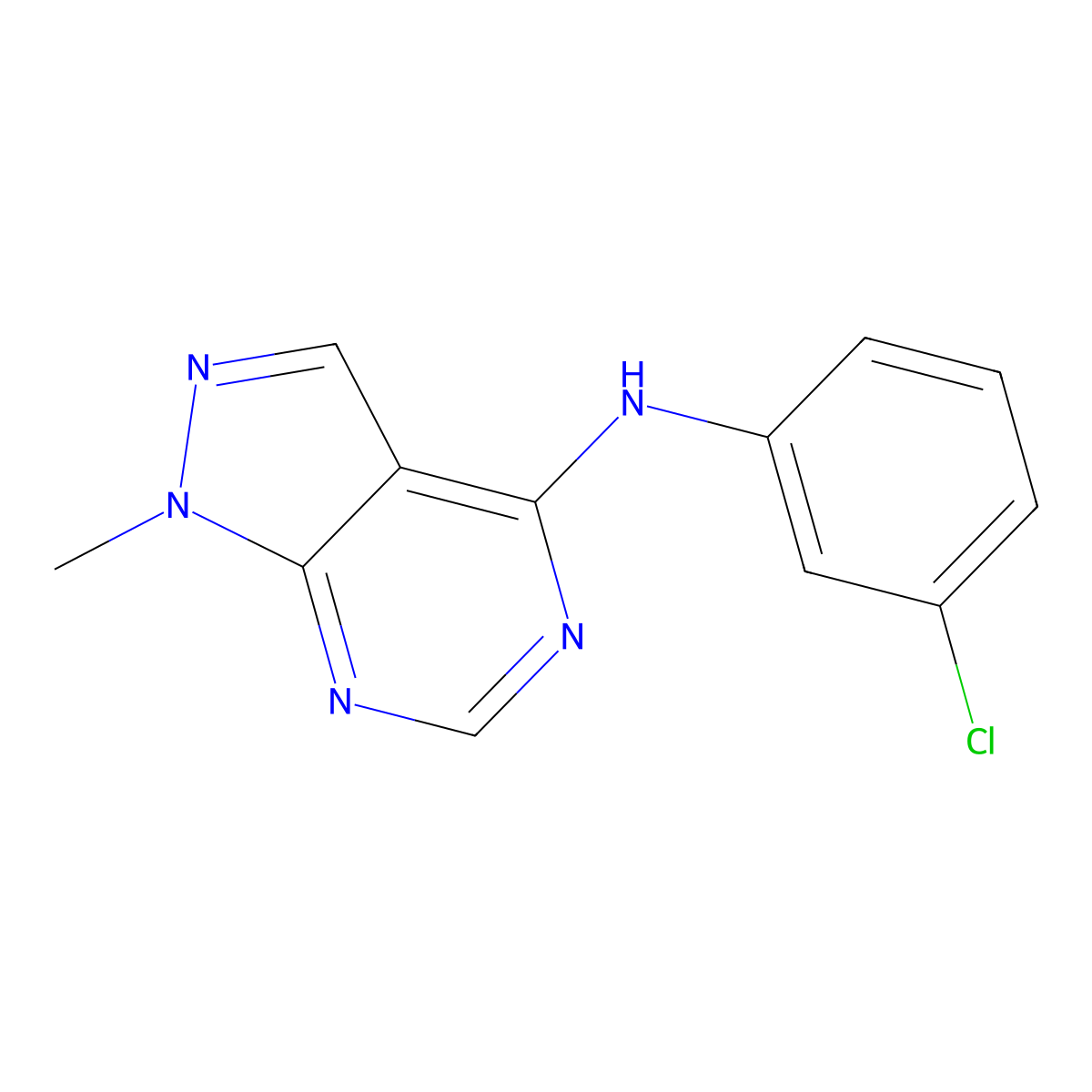4-[(M-Chlorophenyl)amino]-1-methyl-1H-pyrazolo[3,4-D]pyrimidine molecular structure, CAS 5334-67-8