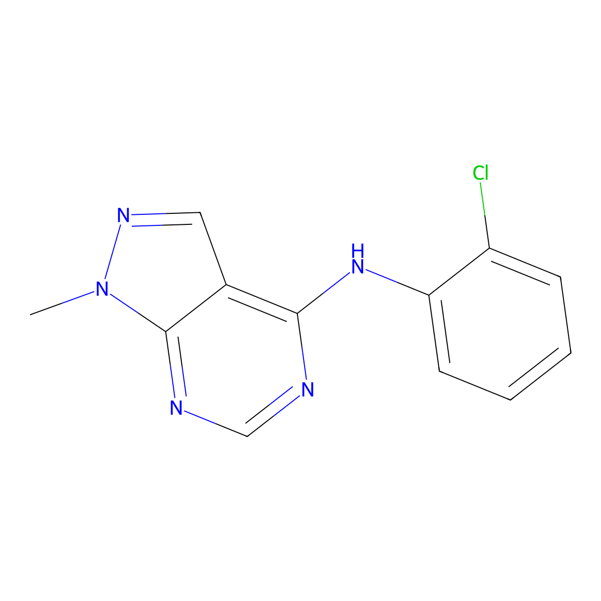 N-(2-Chlorophenyl)-1-methyl-1H-pyrazolo(3,4-d)pyrimidin-4-amine molecular structure, CAS 5334-68-9