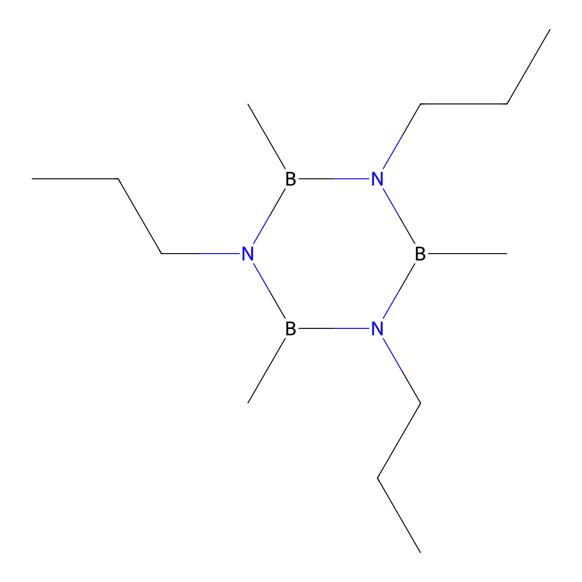 2,4,6-Trimethyl-1,3,5-tripropyl-1,3,5,2,4,6-triazatriborinane molecular structure, CAS 53340-69-5