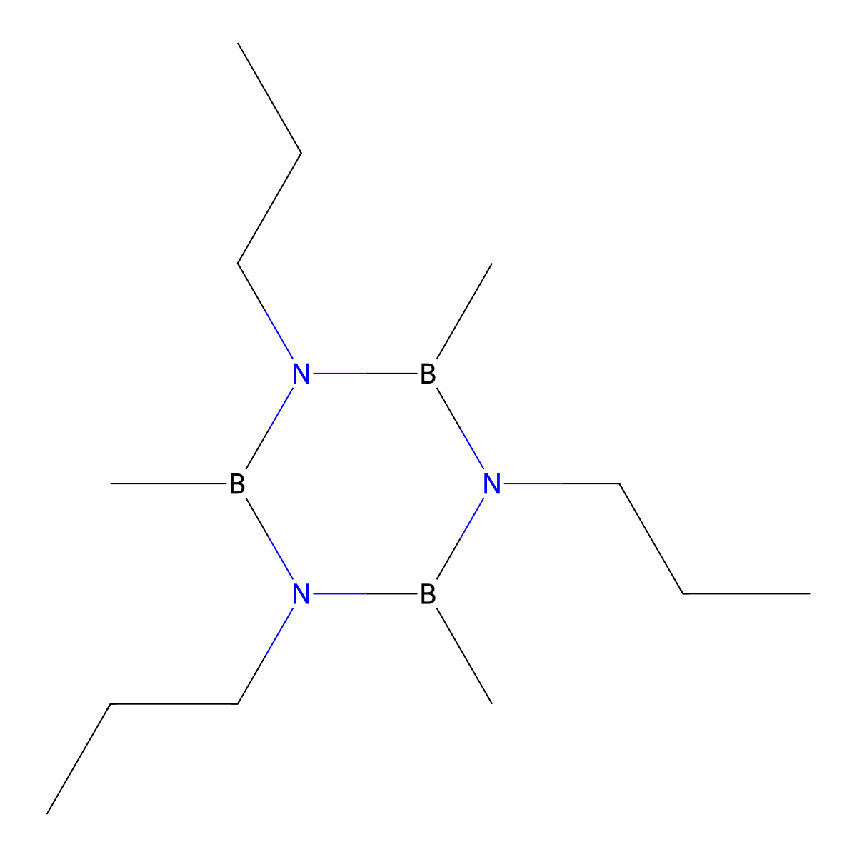 2,4,6-Trimethyl-1,3,5-tripropyl-1,3,5,2,4,6-triazatriborinane molecular structure, CAS 53340-69-5