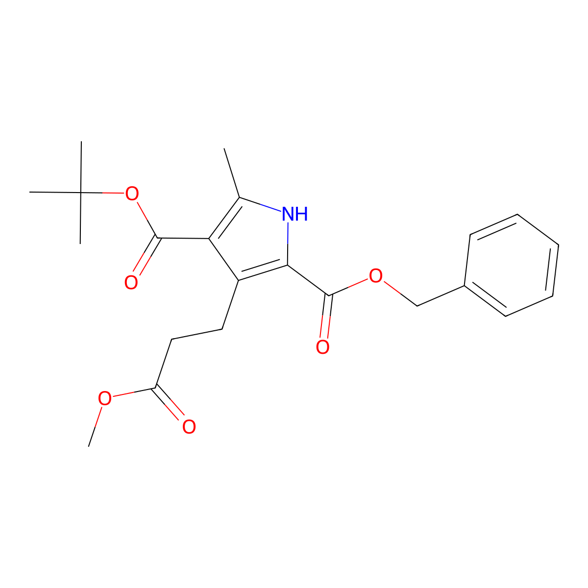 2-Benzyl 4-(tert-butyl) 3-(3-methoxy-3-oxopropyl)-5-methyl-1H-pyrrole-2,4-dicarboxylate molecular structure, CAS 53365-80-3