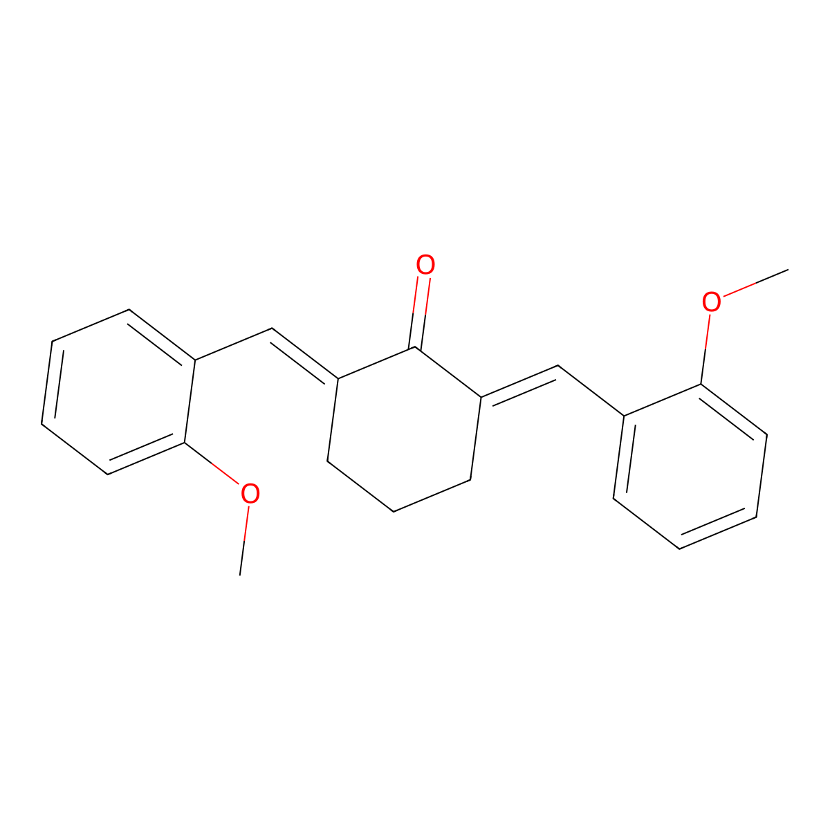 Cyclohexanone, 2,6-bis[(2-methoxyphenyl)methylene]- molecular structure, CAS 53376-38-8