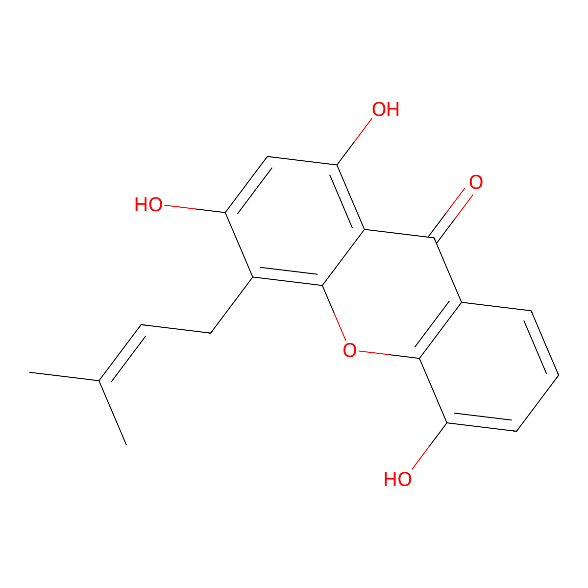 1,3,5-Trihydroxy-4-(3-methylbut-2-enyl)xanthen-9-one molecular structure, CAS 53377-61-0